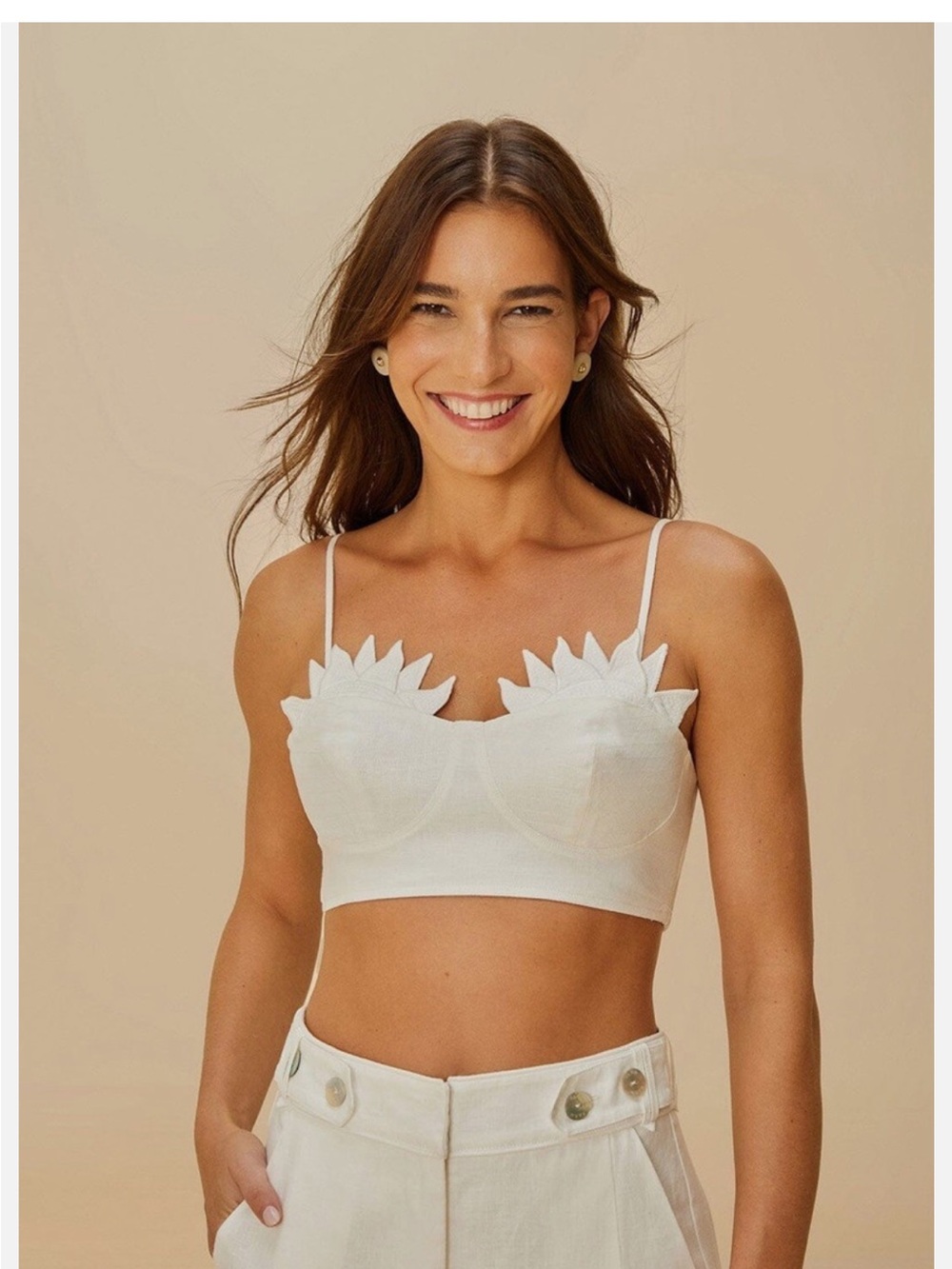 NWOT Farm Rio Off-White Linen Sunrise Cup Crop Top